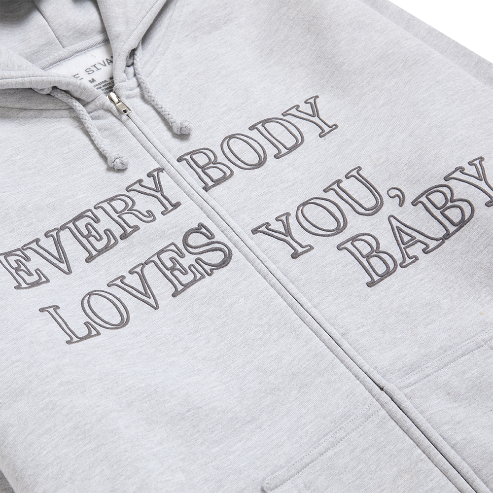 EVERYBODY LOVES YOU BABY ZIP HOODIE FRONT DETAIL